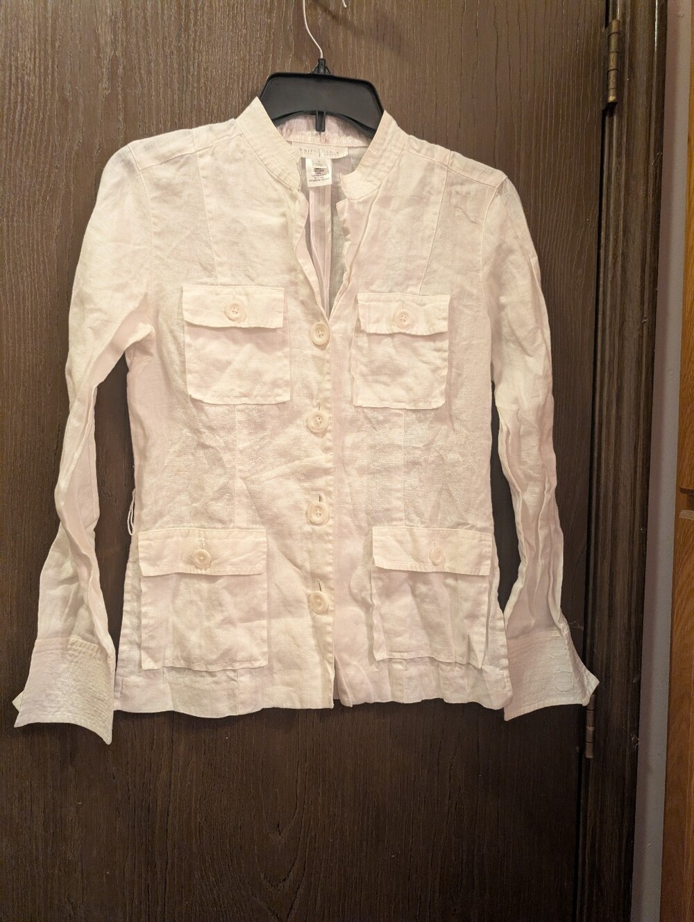 White House Black Market Size 4 100% Linen Long Sleeve Button-down Blouse